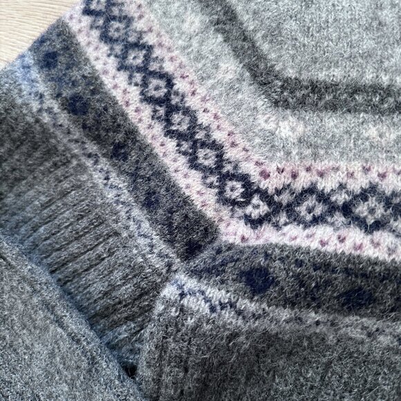 100% Wool Nordic Fair Isle Ski Sweater sz L - Charcoal - Picture 3 of 11